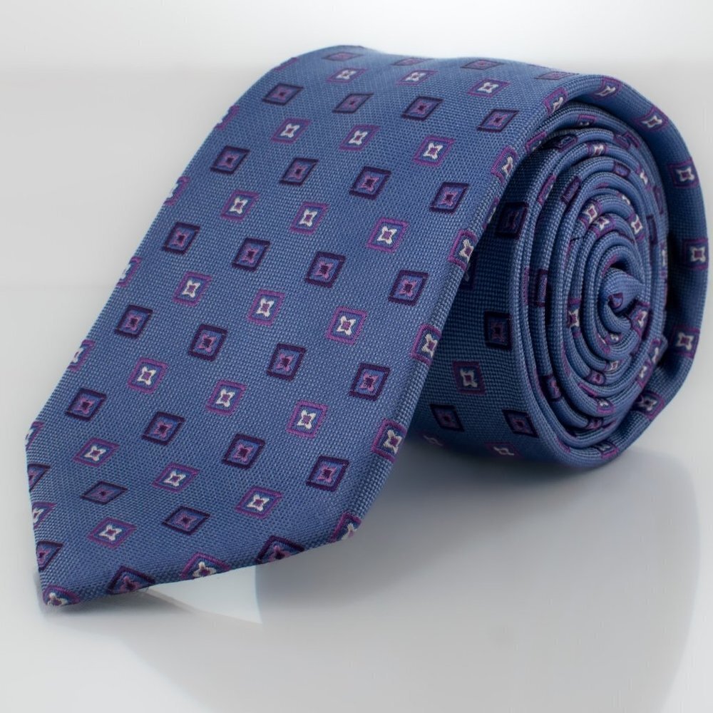 SILK Woven Tie - Blue Square Pattern | English Laundry